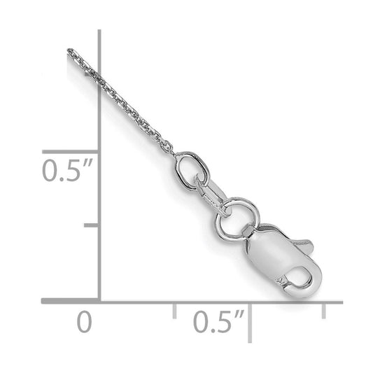 14K White Gold .8mm Diamond-cut Round Open Link Cable with Lobster Clasp Anklet