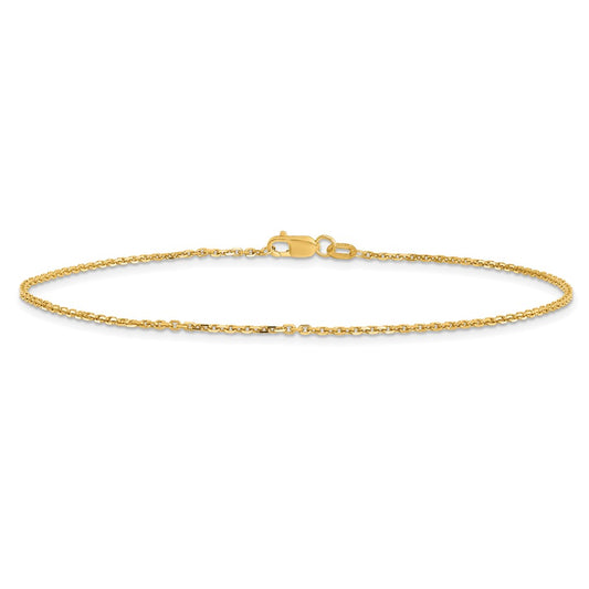 14K 1.4mm Diamond-cut Round Open Link Cable with Lobster Clasp Anklet