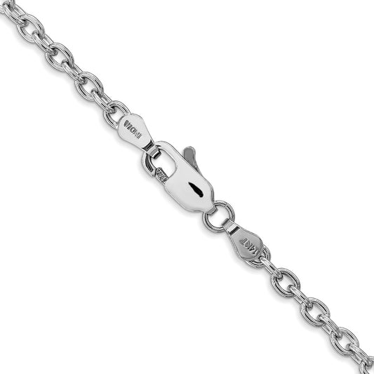 14K White Gold 3.2mm Round Open Link Cable with Lobster Clasp Chain