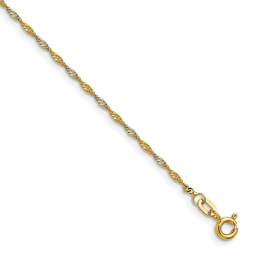 14k Yellow Gold with Rhodium 1.4mm Singapore Chain