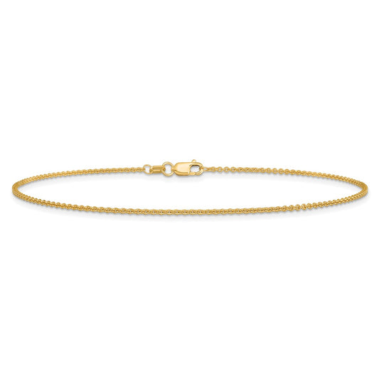 14K 1.4mm Round Open Link Cable with Lobster Clasp Anklet