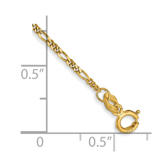 14K 1.25mm Flat Figaro with Spring Ring Clasp Anklet
