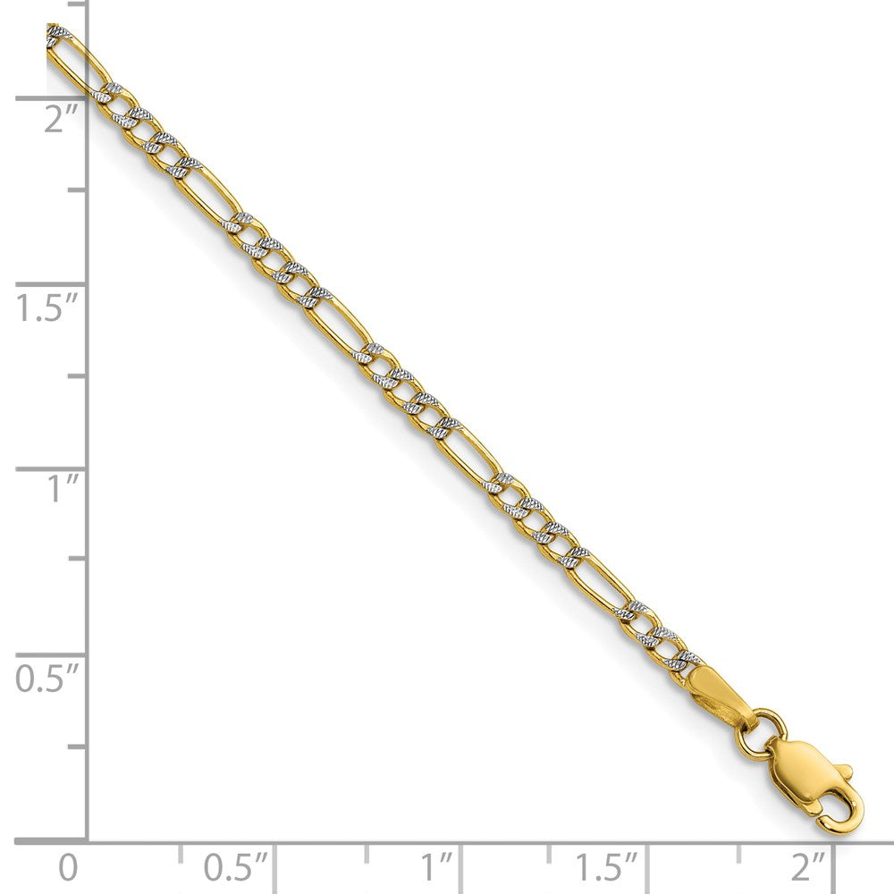 14k 2.3mm Semi-solid with Rhodium Pav‚ Figaro Chain
