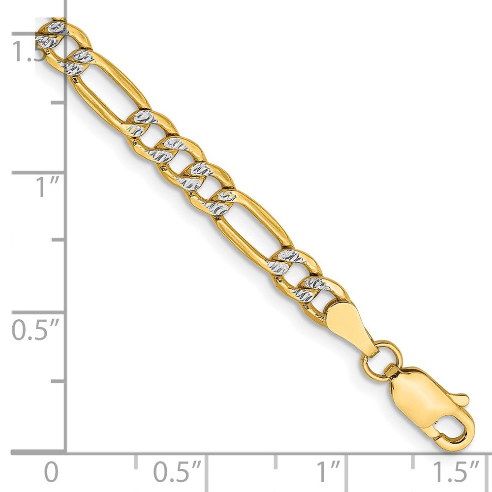 14K 3.9mm Semi-Solid with Rhodium Pav‚ Figaro with Lobster Clasp Bracelet