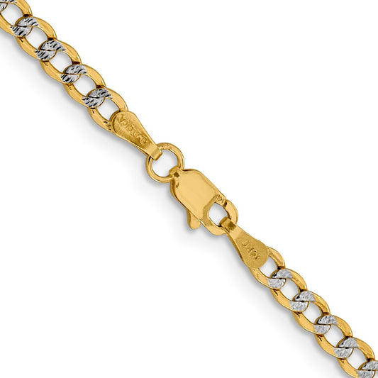 14K 3.4mm Semi-Solid with Rhodium Pav‚ Curb with Lobster Clasp Chain