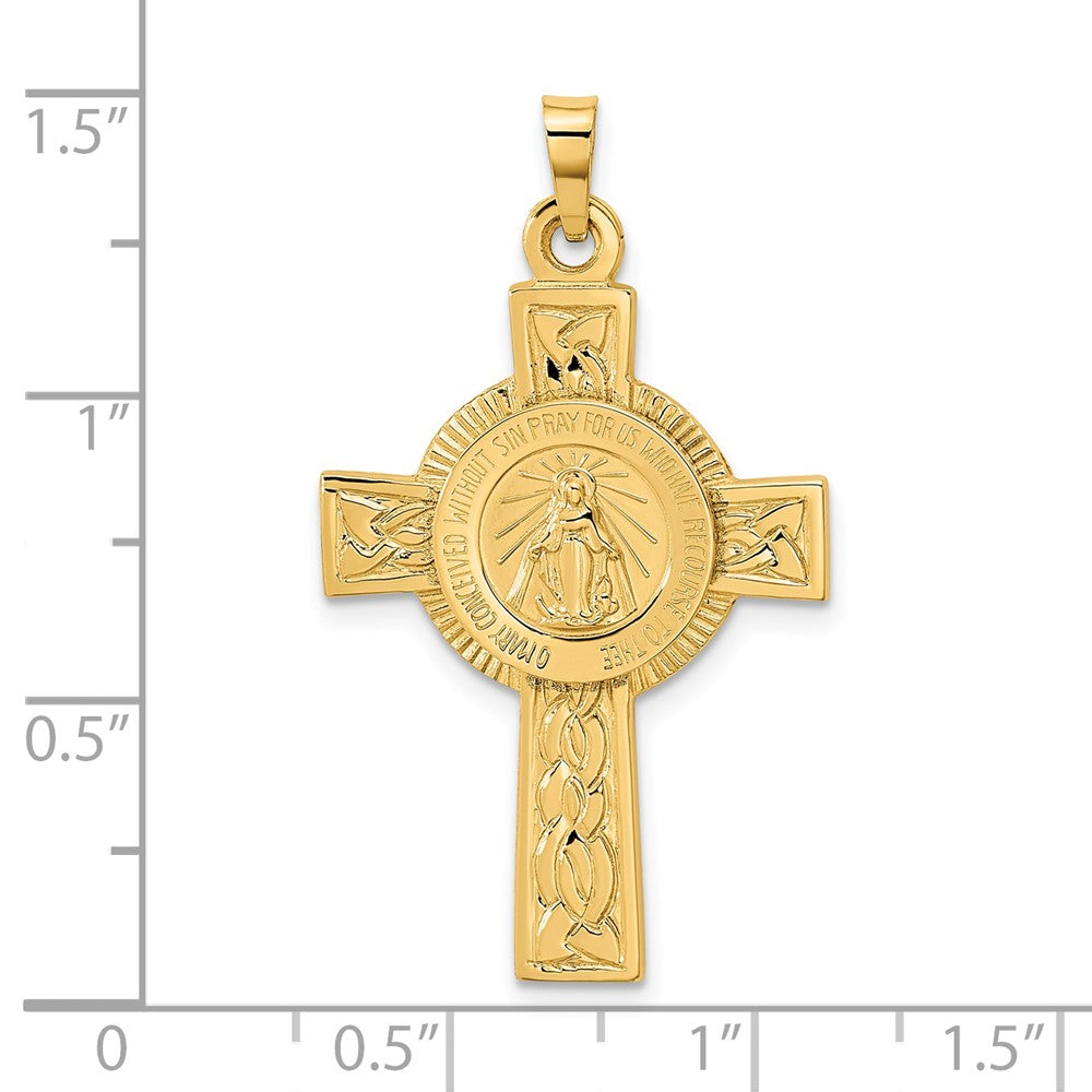 14k Polished Cross with Miraculous Medal Center Pendant