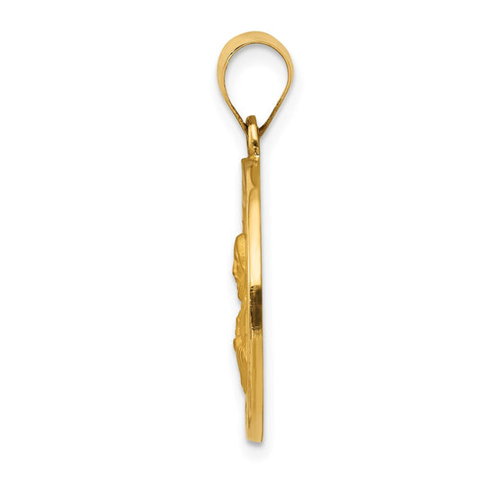 14k Polished and Satin Hollow Sacred Heart of Jesus Medal Round Pendant