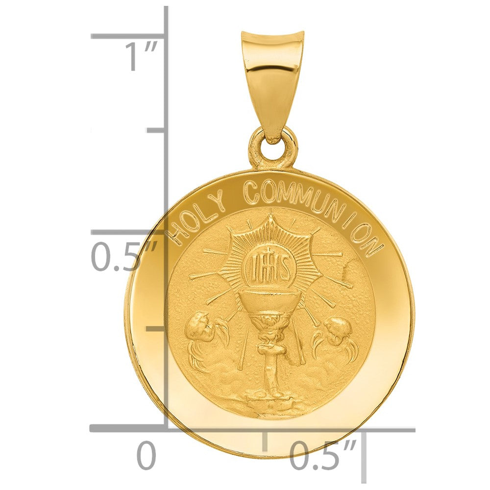 14k Polished and Satin Hollow HOLY COMMUNION Medal Round Pendant