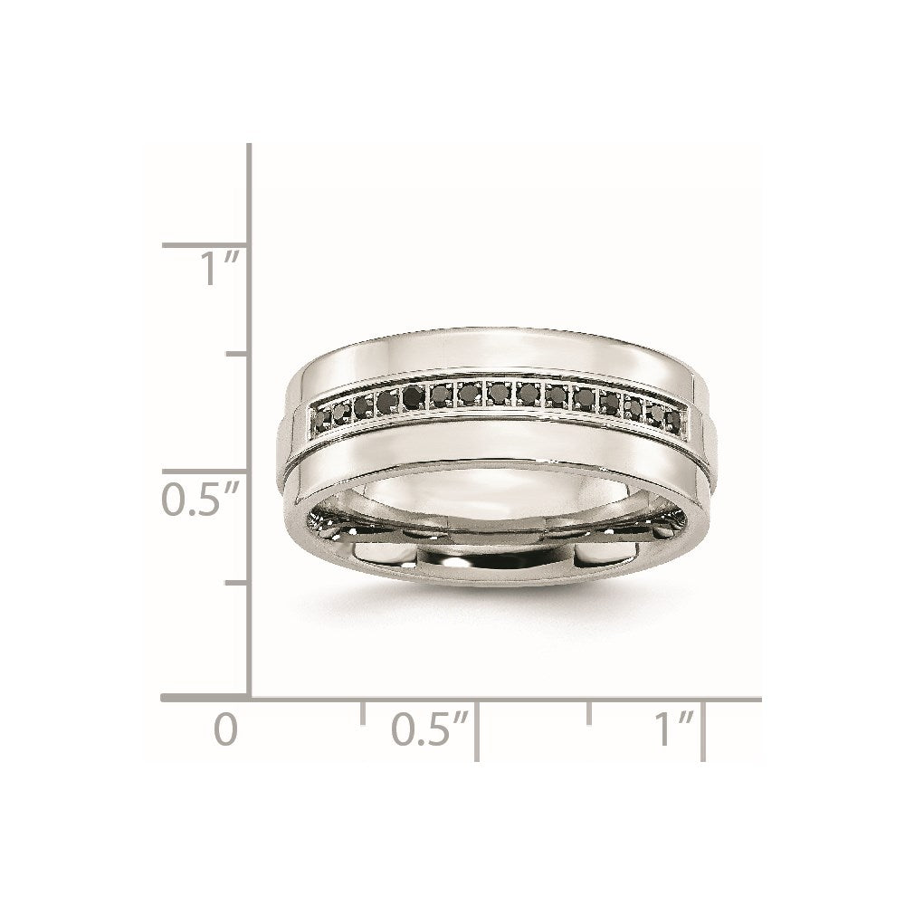 Chisel Stainless Steel Polished 1/6 Carat Black Diamond 8mm Flat Band