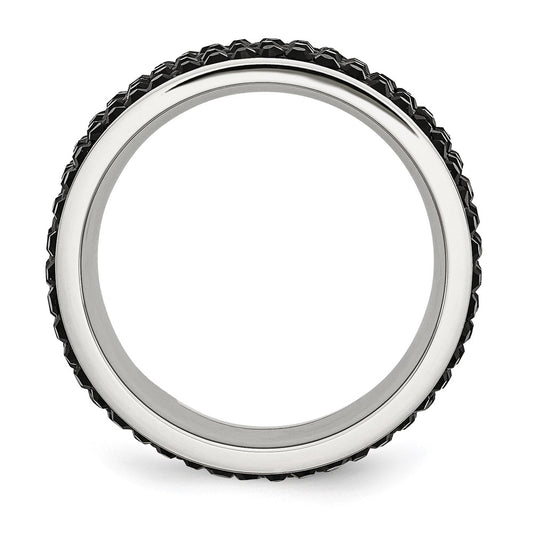 Chisel Stainless Steel Polished with Black Crystal 9mm Band