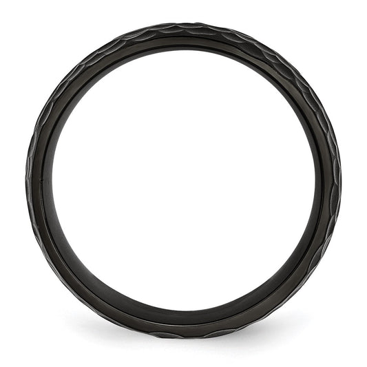 Chisel Stainless Steel Hammered Black IP-plated 8mm Band