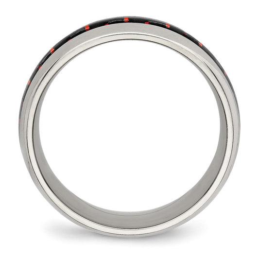 Chisel Stainless Steel Polished with Black and Red Carbon Fiber Inlay 8mm Band