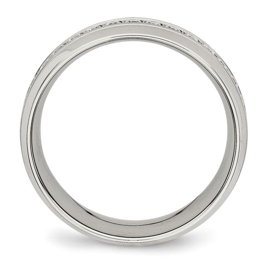 Chisel Stainless Steel Polished and Grooved with CZ 8mm Half Round Band