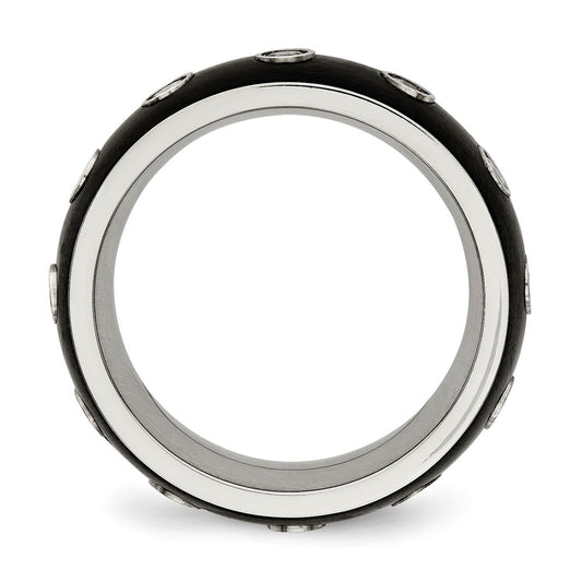 Chisel Stainless Steel Brushed and Polished Black IP-plated CZ Half Round 7mm Band