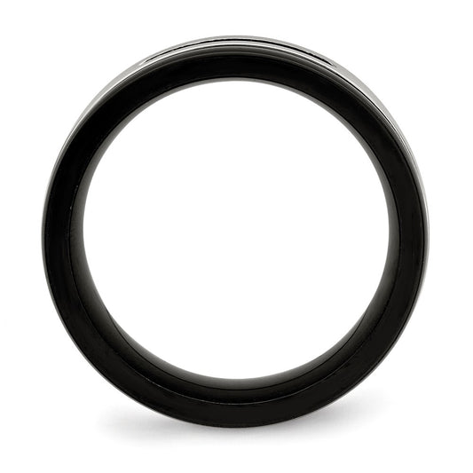 Chisel Stainless Steel Brushed and Polished Black IP-plated and Black CZ 8mm Grooved Band