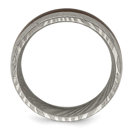 Chisel Damascus Steel Polished with Ebony Wood Inlay 8mm Band