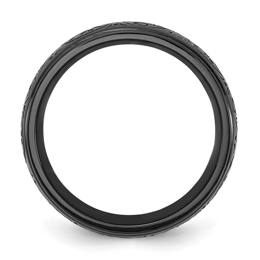 Chisel Stainless Steel Polished Black IP-plated Etched Design Ridged Edge 7.5mm Band