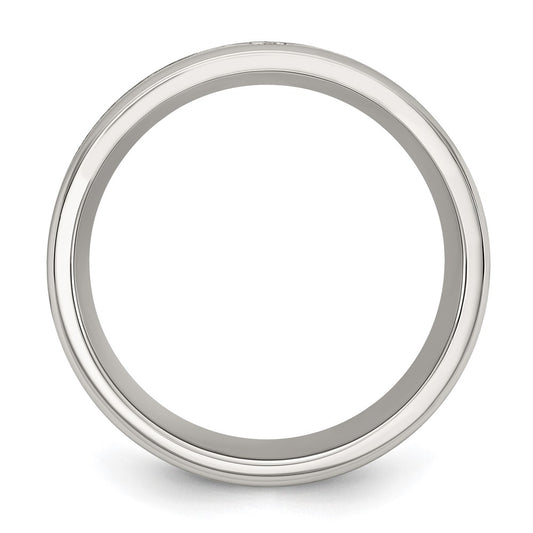 Chisel Stainless Steel Polished with Black Carbon Fiber Inlay CZ Cross 8mm Band