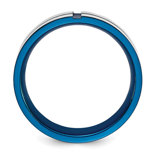 Chisel Stainless Steel Polished Blue IP-plated Grooved 6mm Band