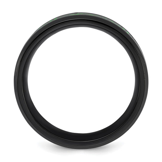 Chisel Stainless Steel Polished Black IP-plated Dragon Design with Green Glow in the Dark Enamel 8mm Band