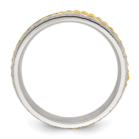 Chisel Stainless Steel Brushed, Polished and Textured Yellow IP-plated Center 6mm Band