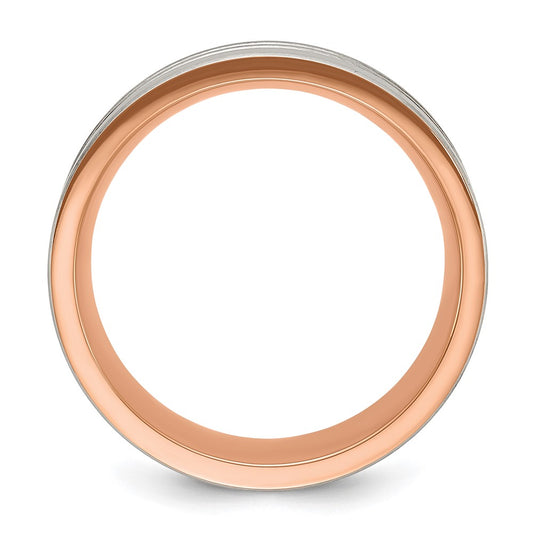 Chisel Stainless Steel Brushed Rose IP-plated Stripes 8mm Band