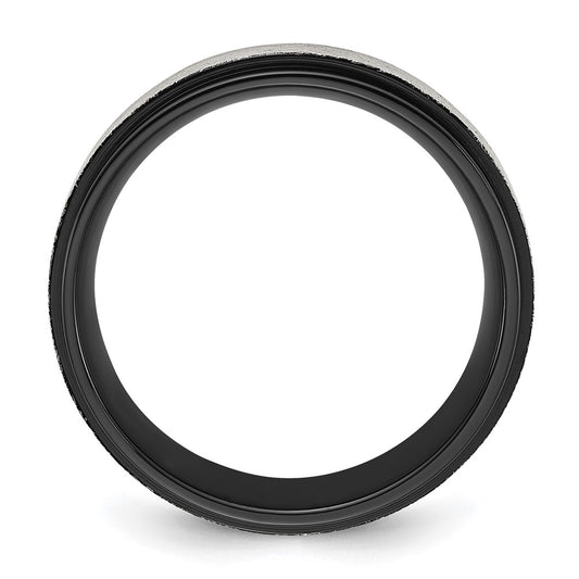 Chisel Stainless Steel Polished Black IP-plated with Scratch Finish Center 8mm Band