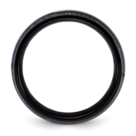 Chisel Stainless Steel Polished Black IP-plated with Abalone and Imitation Meteorite 8mm Band