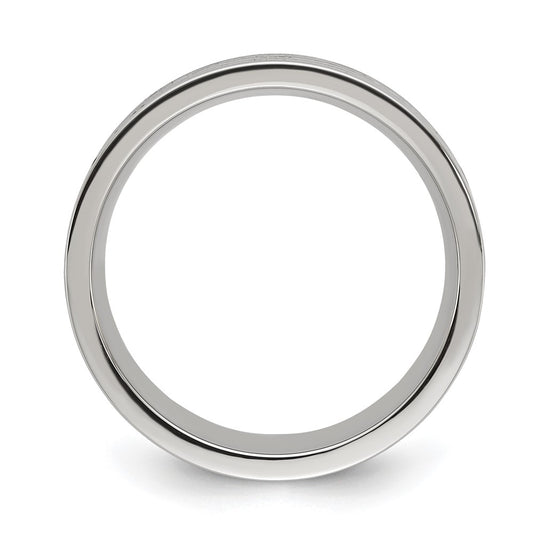 Chisel Stainless Steel Polished with Wood, Imitation Meteorite and Red Stone Inlay 8mm Band