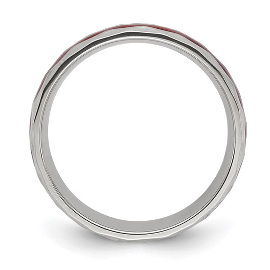 Chisel Stainless Steel Brushed and Hammered with Wood Inlay 8mm Band