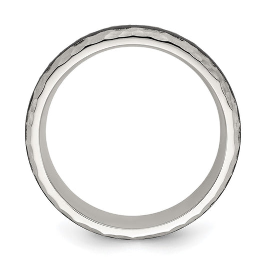 Chisel Stainless Steel Brushed and Hammered Black Carbon Fiber Inlay 7mm Band