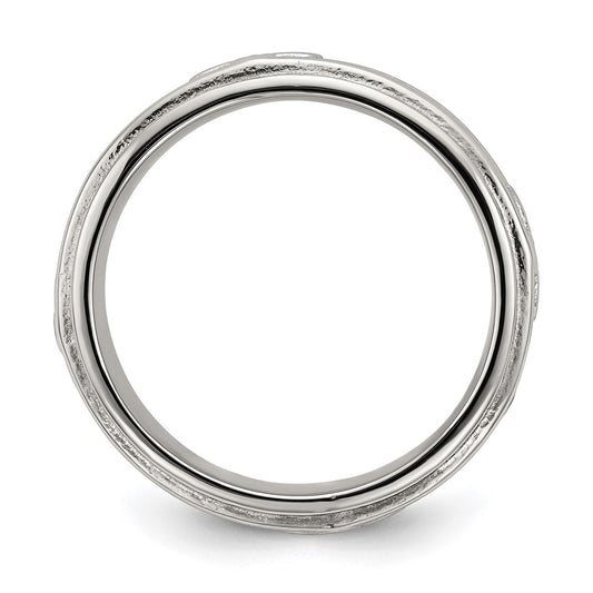 Chisel Stainless Steel Polished Cross 7.7mm Grooved and Beaded Band