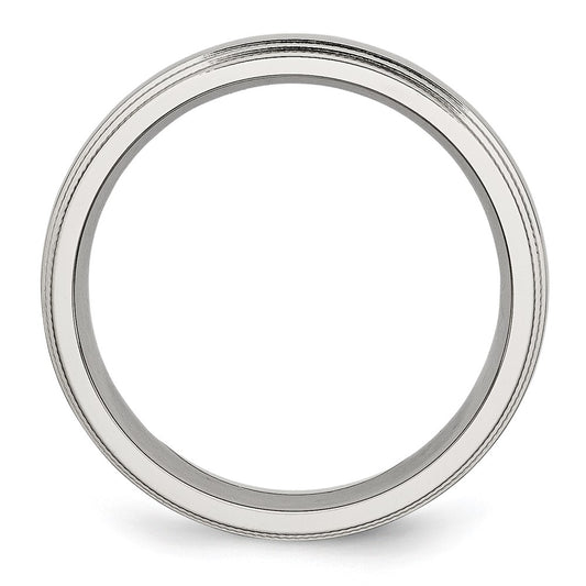 Chisel Stainless Steel Polished 6mm Grooved and Beaded Band