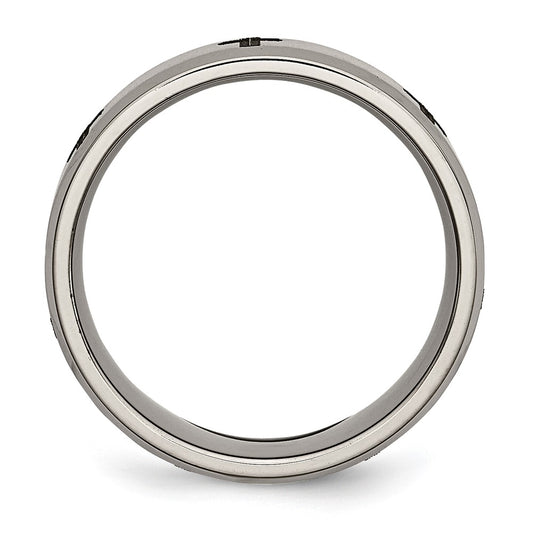 Chisel Titanium Brushed and Polished Cross Laser Design 8mm Beveled Edge Band