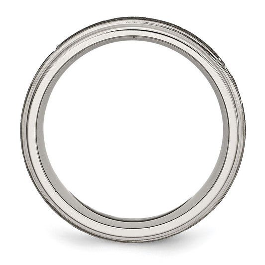 Chisel Titanium Brushed and Polished Cross Laser Design 8mm Ridged Edge Band