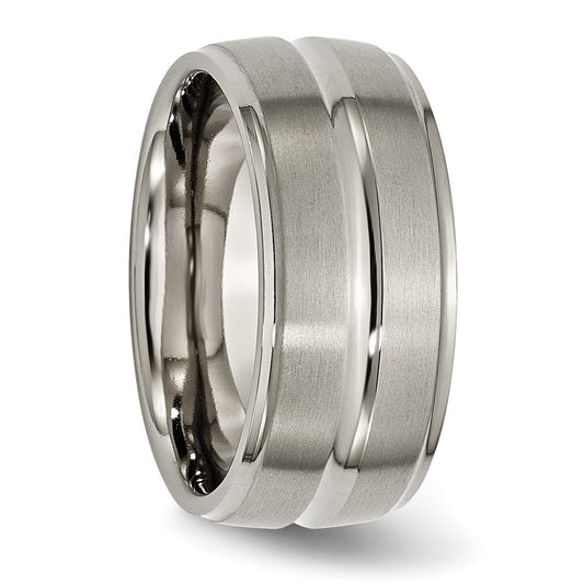 Titanium Grooved Ridged Edge 10mm Brushed and Polished Band