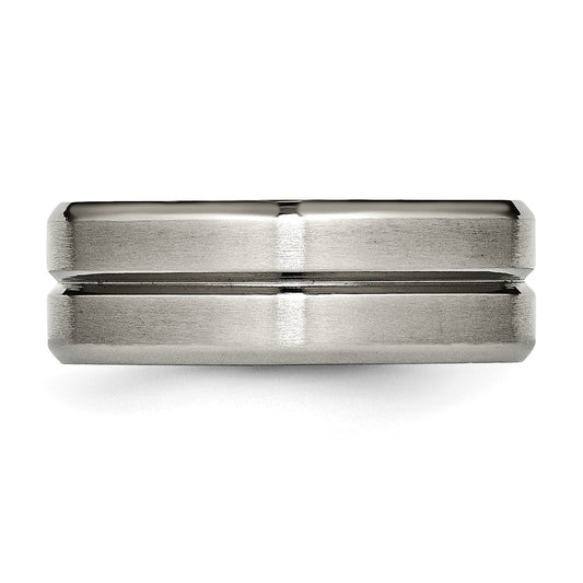 Titanium Grooved Beveled Edge 8mm Brushed and Polished Band
