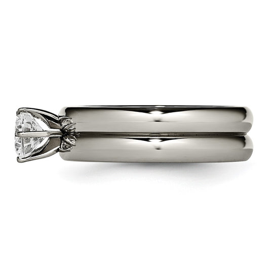 Chisel Titanium Polished with CZ Ring