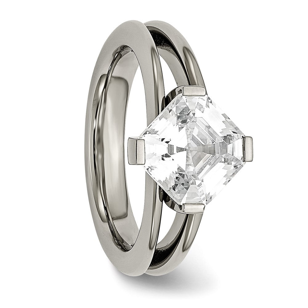 Chisel Titanium Polished with CZ Ring