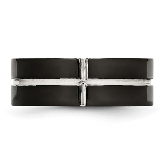 Chisel Titanium Polished Black IP-plated 8mm Grooved Comfort Fit Band