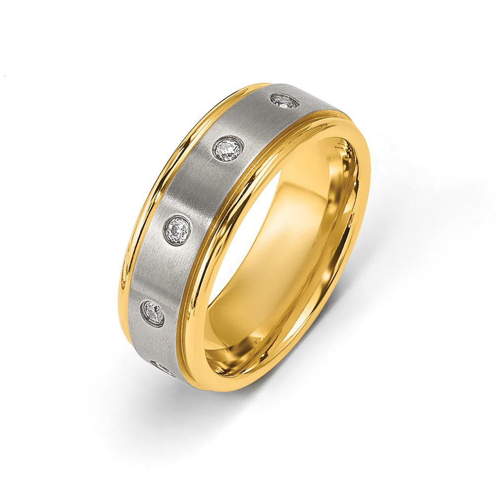 Chisel Titanium Polished with Brushed Center Yellow IP-plated CZ 8.00mm Band