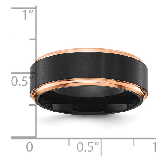 Chisel Titanium with Brushed Center Black and Rose IP-plated 8mm Band