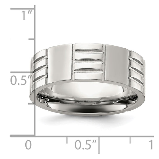 Chisel Titanium Brushed and Polished Grooved 8mm Band