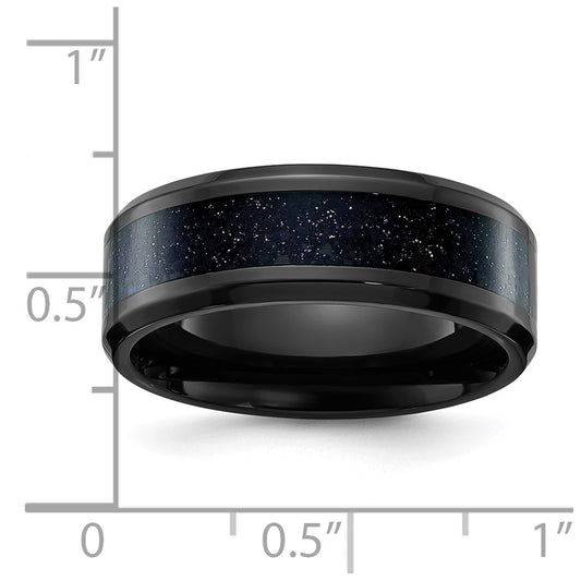 Chisel Titanium Polished Black IP-plated with Blue Star Sandstone Inlay Center 8mm Band