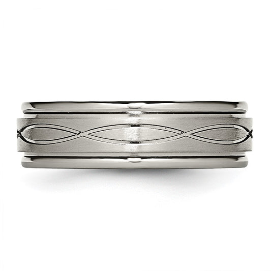 Chisel Titanium Brushed Center 7mm Criss-cross Design Ridged Edge Band