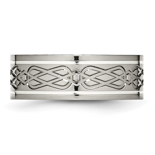 Chisel Titanium Polished with Sterling Silver Inlay Celtic Knot 8mm Flat Band