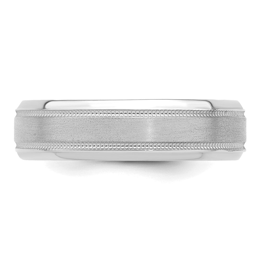 14k White Gold 6mm Heavyweight Comfort Fit Brushed Satin/Polished Milgrain Grooved Edge Wedding Band