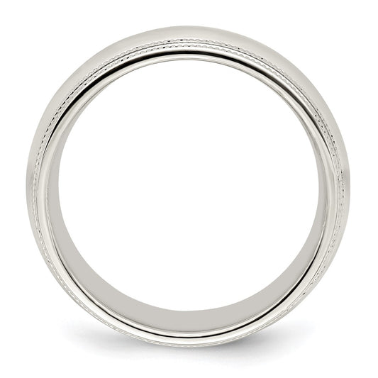 14k White Gold 8mm Double Milgrain Comfort Fit Wedding Band