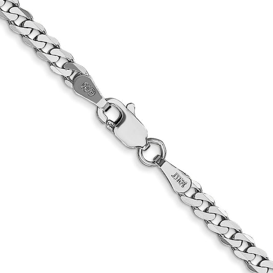 14K White Gold 2.9mm Flat Beveled Curb with Lobster Clasp Chain