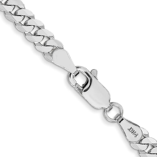 14K White Gold 3.9mm Flat Beveled Curb with Lobster Clasp Chain